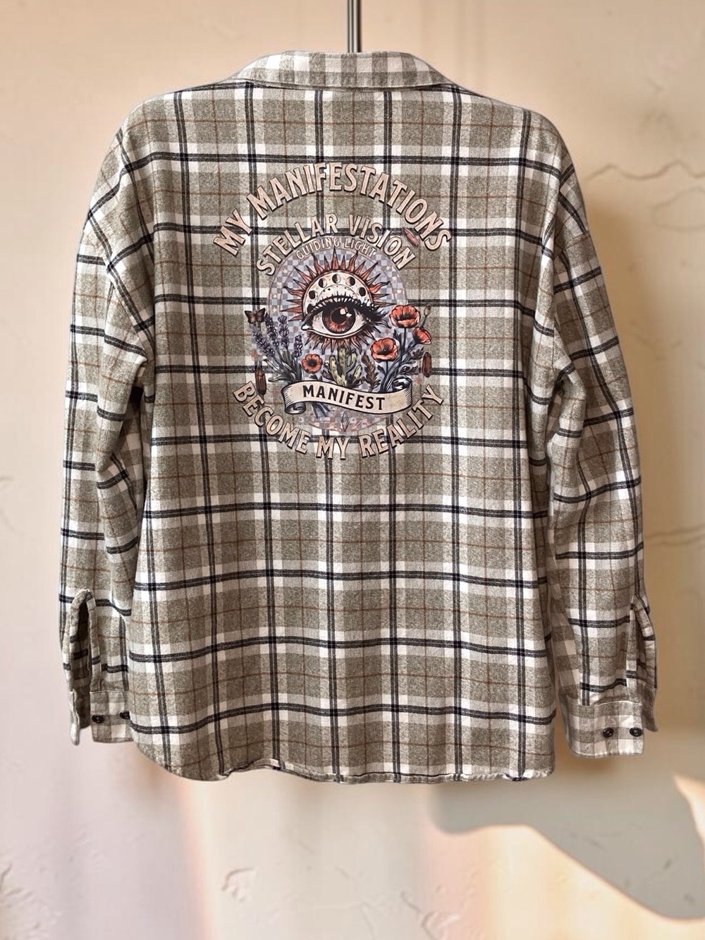 Upcycled BKE Manifestation Flannel Celestial Eye Women’s XL